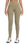 Nike Universa Medium Support High Waist 7/8 Leggings In Neutral Olive/ Black