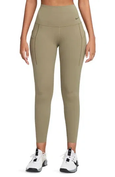 Nike Universa Medium Support High Waist 7/8 Leggings In Neutral Olive/black
