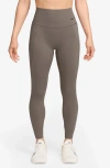 Nike Universa Medium Support High Waist Ankle Leggings In Mink Brown/smoke Grey/black