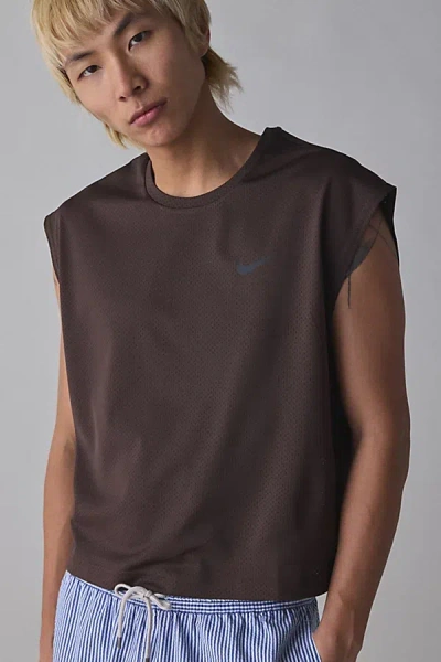 Nike Uo Exclusive Cropped Swim Shirt Top In Baroque Brown, Men's At Urban Outfitters