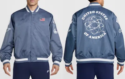 Pre-owned Nike Usa Dugout Men's  Breaking Satin Jacket Diffuse Blue Mystic Navy Fn9460-491