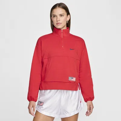 Nike Usa Village  Women's Basketball 1/2-zip Fleece Sweatshirt In Red