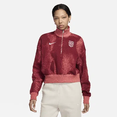 Nike Usmnt Phoenix Fleece  Women's Soccer Oversized 1/2-zip Crop Sweatshirt In Red