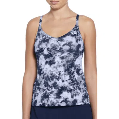 Nike V-neck Tankini Swim Top In Blue