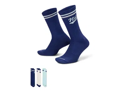 Nike Everyday Plus Throwback Unisex Adult 3 Pair Crew Socks In Blue