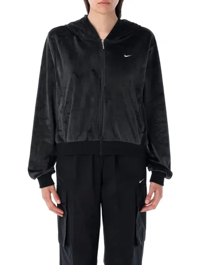 Nike Velour Full-zip Hoodie In Black