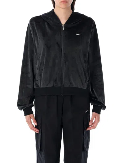 Nike Velour Full-zip Hoodie In Black