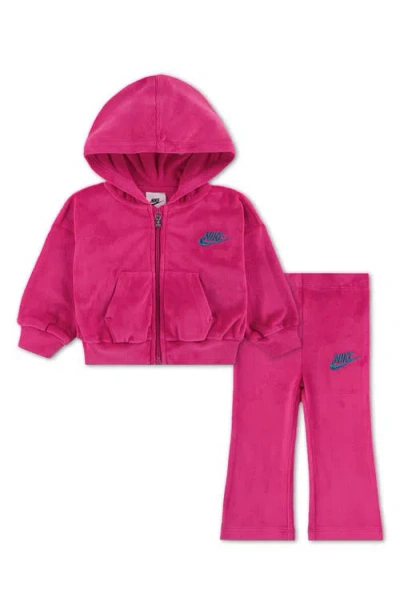 Nike Babies'  Velour Hoodie & Flare Leggings Set In Pink