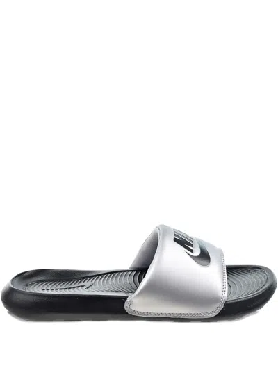 Nike Victori One "black/metallic Sliver" Slides In Blue