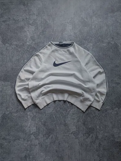 Pre-owned Nike Vintage  Striped Big Swoosh Y2k Sweatshirt In White