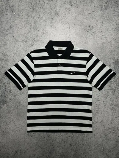 Pre-owned Nike Vintage  Striped Polo T-shirt Y2k In Black