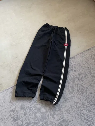 Pre-owned Nike Vintage Stripped Swoosh Wide Parachute Track Pants Suit In Black