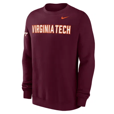Nike Virginia Tech Club Fleece  Men's College Crew-neck Sweatshirt In Burgundy