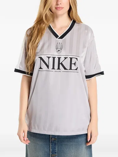 Nike V-neck Logo-print T-shirt In Gray