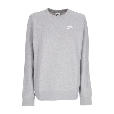 Nike W Club Fleece Crewneck Women's Sweatshirt Dk Gray Heather/white In Black