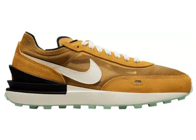 Pre-owned Nike Waffle One Phantom (women's) Sneakers In Gold Suede/black/enamel Green