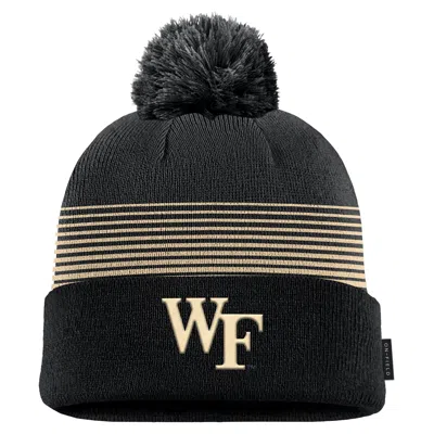 Nike Wake Forest Sideline Peak  Unisex College Cuffed Pom Beanie In Black