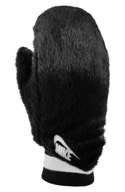 Nike Warm Faux Fur Mittens In Black