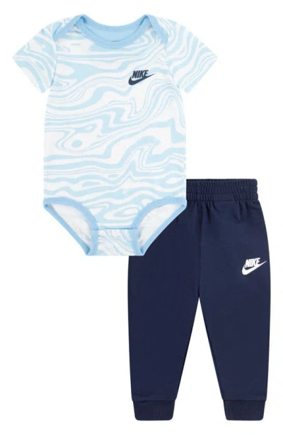 Nike Babies' Wavy Print Bodysuit & Pants Set In Blue