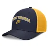 Nike Men's Navy/gold West Virginia Mountaineers Legacy Arch Rise Performance Trucker Adjustable Hat In Blue