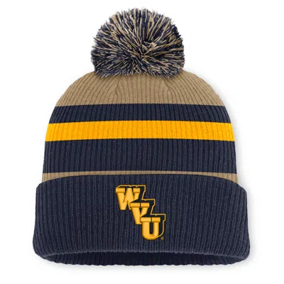 Nike West Virginia Legacy Striped  Unisex College Cuffed Pom Beanie In Brown