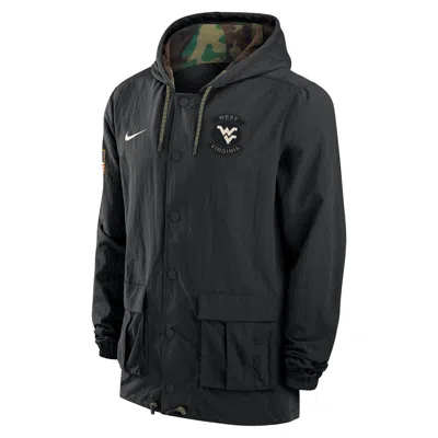 Nike West Virginia  Men's Full-snap Hooded Military Jacket In Black