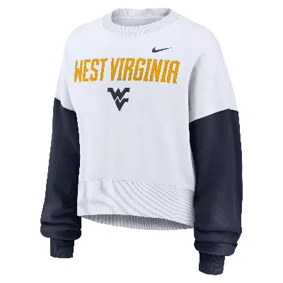Nike Women's White West Virginia Mountaineers Color-block Oversized Cropped Pullover Sweatshirt