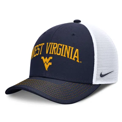 Nike West Virginia Primetime Arched  Unisex Dri-fit College Trucker Adjustable Hat In Blue