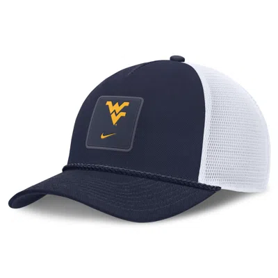 Nike West Virginia Sideline Gameday Rope  Unisex College Trucker Adjustable Hat In Blue