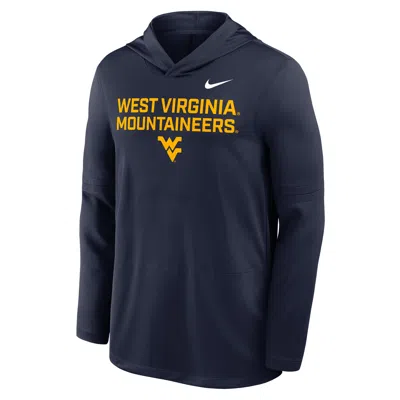Nike Navy West Virginia Mountaineers 2025 Sideline Performance Long Sleeve Hoodie T-shirt In Blue
