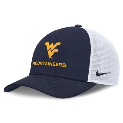 Nike West Virginia Sideline Rise Gameday  Unisex College Trucker Adjustable Hat In Blue