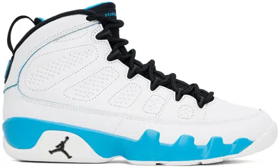 Nike White Air Jordan 9 Retro Sneakers In Summit White/black/dark Powder Blue