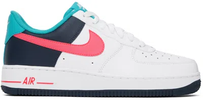 Nike White & Blue Air Force 1 '07 Sneakers In White/racer Pink-thu