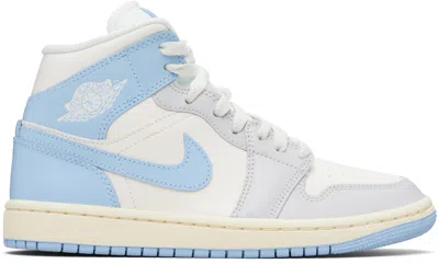 Nike White & Blue Air Jordan 1 Mid Sneakers