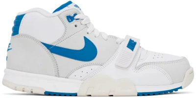Nike White & Gray Air Trainer 1 Sneakers In White/photo Blue-sum