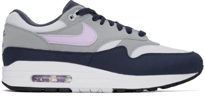 Nike White & Navy Air Max 1 Sneakers In Football Grey/lilac