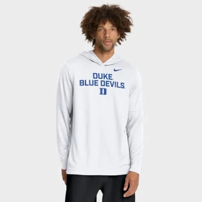 Nike White Duke Blue Devils 2025 Sideline Performance Long Sleeve Hoodie T-shirt