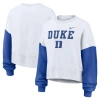 Nike Women's White Duke Blue Devils Color-block Oversized Cropped Pullover Sweatshirt In White