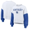 Nike Women's White Kentucky Wildcats Color-block Oversized Cropped Pullover Sweatshirt In White