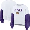 Nike White Lsu Tigers Color-block Oversized Cropped Pullover Sweatshirt In White