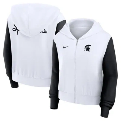 Nike White Michigan State Spartans Cropped Beyond Capability Color-block Script Full-zip Hoodie
