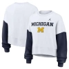 Nike Women's White Michigan Wolverines Color-block Oversized Cropped Pullover Sweatshirt In White