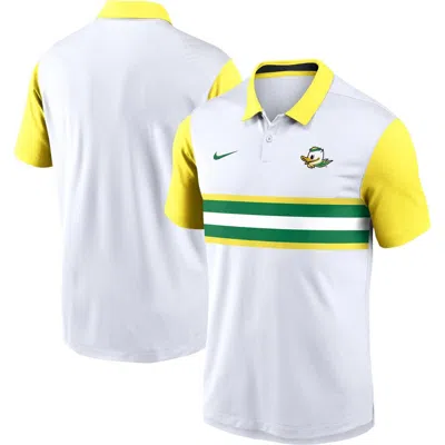 Nike White/yellow Oregon Ducks Athletic Prep Alt Logo Vapor Performance Polo
