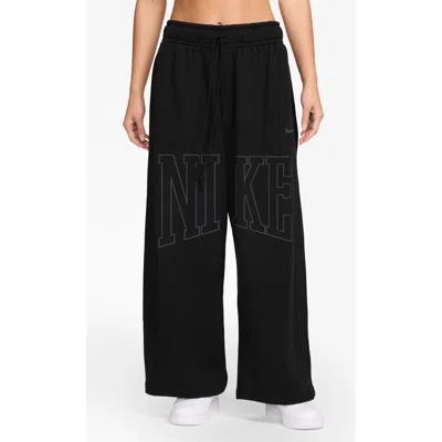 Nike Wide Leg Fleece Pants In Black