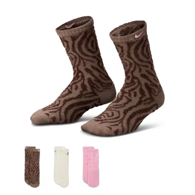 Nike Wild Warmth Big Kids' Fashion Crew Socks (3 Pairs) In Brown