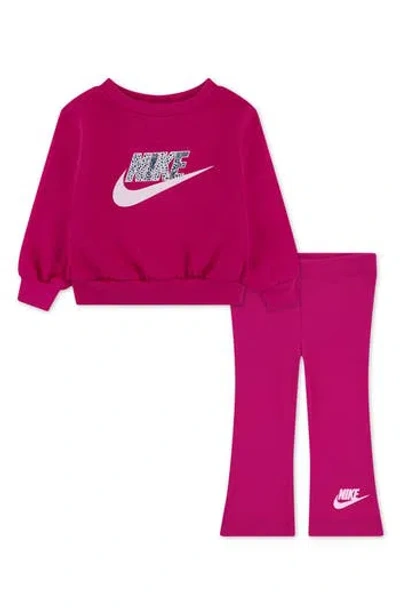 Nike Babies'  Wild Warmth Logo Sweatshirt & Flared Leggings Set In Pink