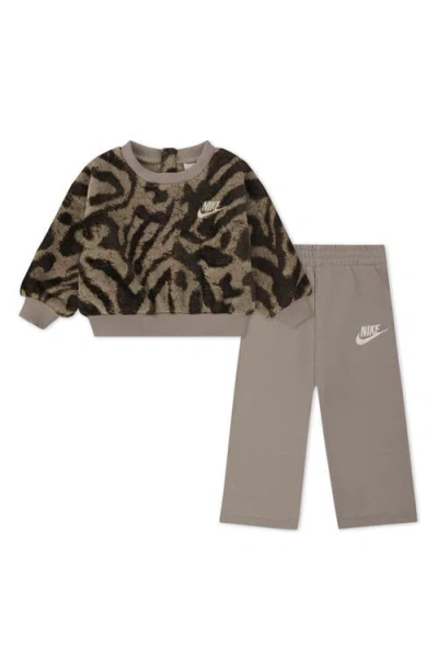 Nike Babies'  Wild Warmth Sweatshirt & Wide Leg Pants Set In Animal Print
