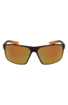 Nike Windstorm 65mm Mirrored Rectangular Sunglasses In Matte El Dorado/orange/grey