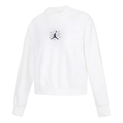 Nike (wmns) Jordan Solid Color Embroidered Round Neck Long Sleeves White Hoodie