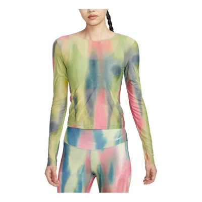 Nike (wmns)  Artist Collection Dri-fit Long Sleeve Sheer Printed T-shirt Asia Sizing 'aster Pink Blac In Multi